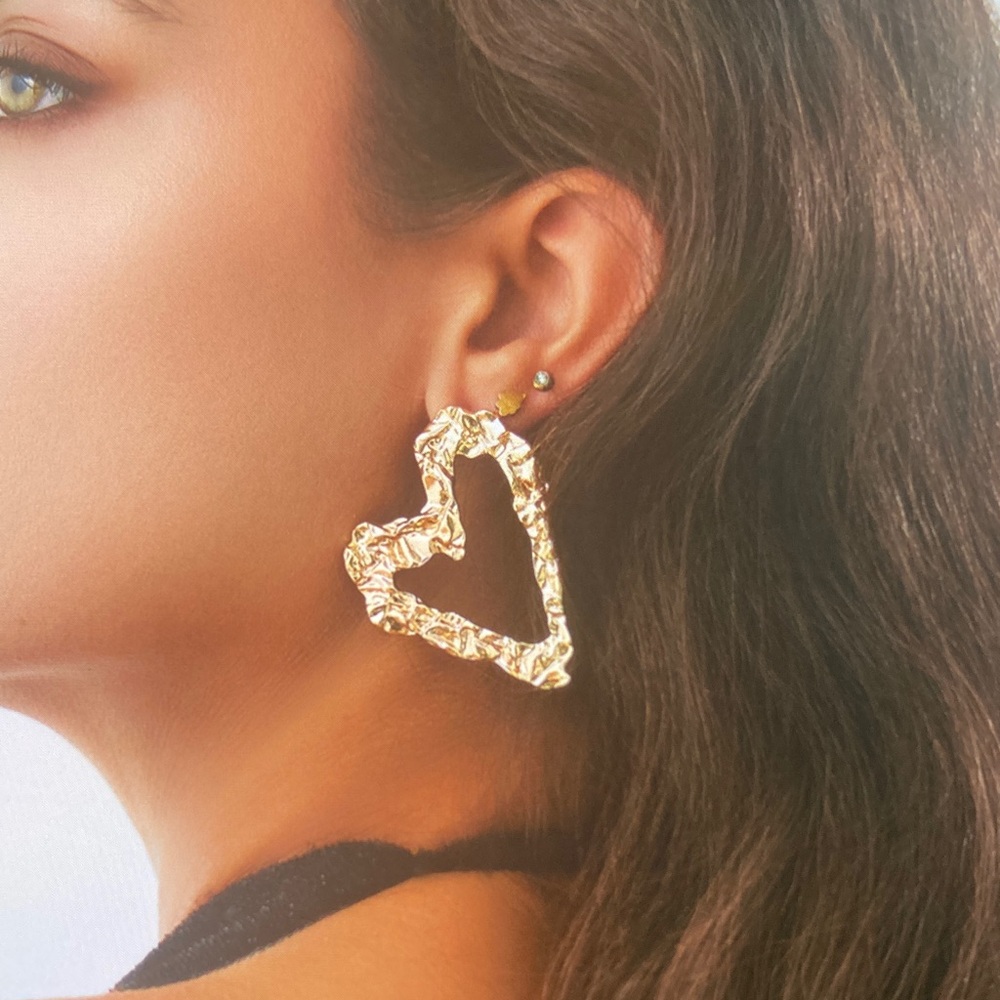 Textured Gold Heart Earrings
